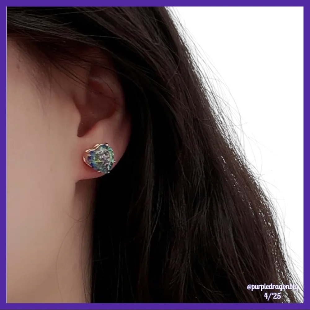 BEAUTIFUL RAINBOW CUBIC ZIRCONIA HEART SHAPED STUD EARRINGS NEW